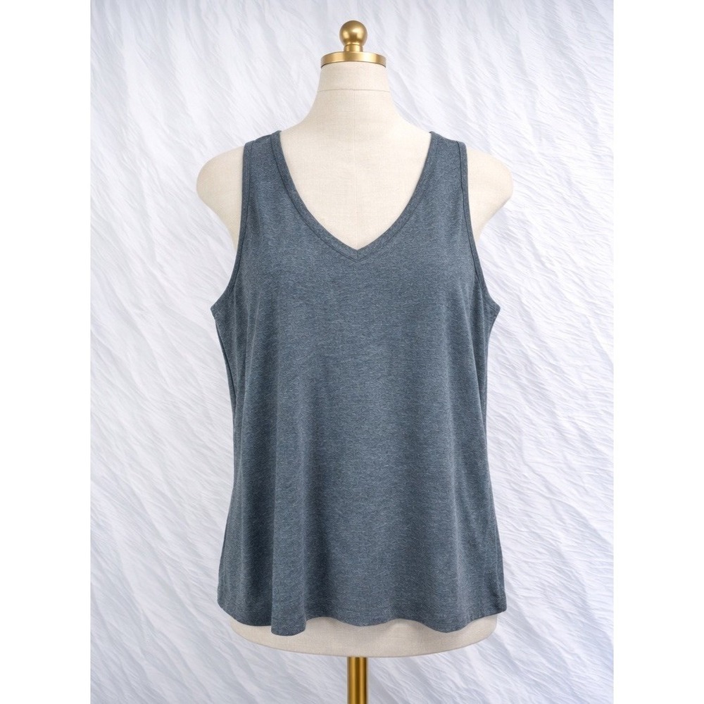 J Jill Pima Rounded V Neck Tank Top 100% Pima Cotton Blue Casual Size XL Petite‎
